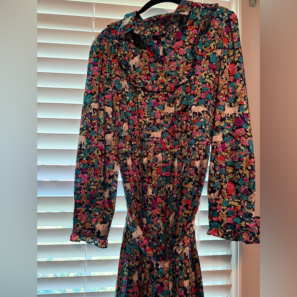 J. Crew Black Floral & Goat Print Long-Sleeve Dress